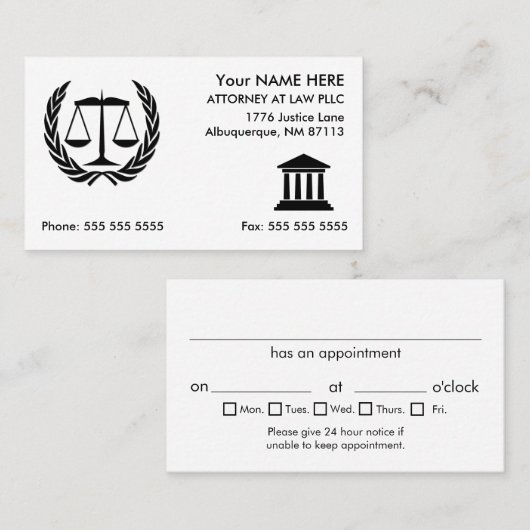 Rechtsanwalt Weiße Ernennung Visitenkarte (Vorne/Hinten)