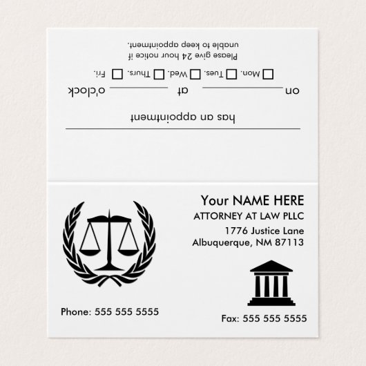 Rechtsanwalt Weiße Ernennung Visitenkarten (Außenseite Aufgefaltet)