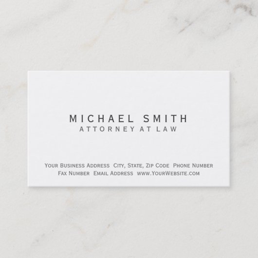 Rechtsanwalt White Simple Minimal Business Card Visitenkarte (Vorderseite)