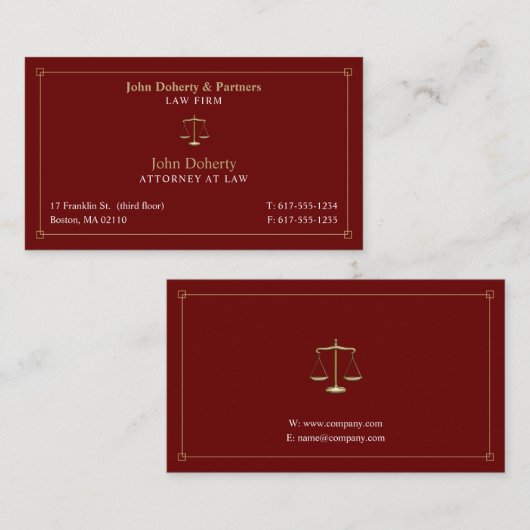 Rechtsanwältin | Anwältin Dark Red Gold Visitenkarte (Vorne/Hinten)