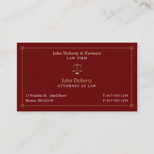 Rechtsanwältin | Anwältin Dark Red Gold Visitenkarte (Vorderseite)