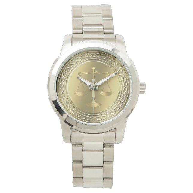 Rechtsanwältin | Golden Scales of Justice Armbanduhr (Vorderseite)