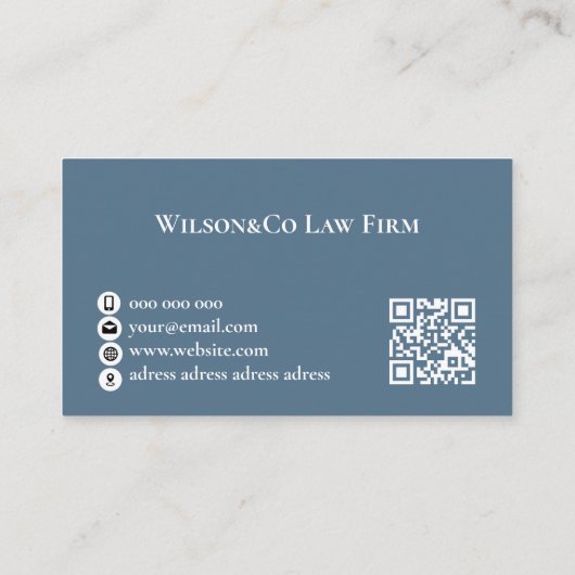 Rechtsanwältin mit blau-grauem QR-Code Visitenkarte (Rückseite)