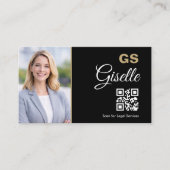 Rechtsanwalts-QR-Code Schwarz Gold Foto  Visitenkarte (Vorderseite)