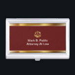 Rechtsanwalts-Visitenkarte-Halter Visitenkarten Etui<br><div class="desc">Rechtsanwaltsgeschäfts-Kartenhalter mit cooler simulierter Goldmetallischer Hintergrundordnung druckte auf der Front und der Skala von Gerechtigkeit mit Ihrem Namen und Beruf,  die mutig für einen besten ersten Eindruck angezeigt wurden. Entworfen sagte Griff Ihren Geschäftskarten und schützt sie in der Art für einen beruflichen Rechtsanwalt,  ein Sozietätspersonal oder Rechtsanwälte.</div>