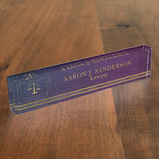 Rechtsanwaltsbüro elegantes lila Leder im Goldform Namensplakette (Seite)
