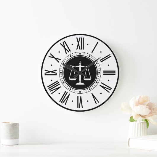 RECHTSANWALTSBÜRO | Skalen von Gerechtigkeit Große Wanduhr (Zuhause)