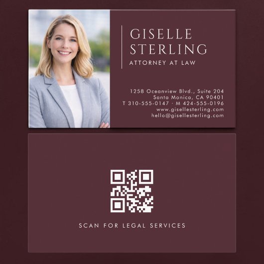 Rechtsanwaltsfoto-QR-Code Burgund Visitenkarte