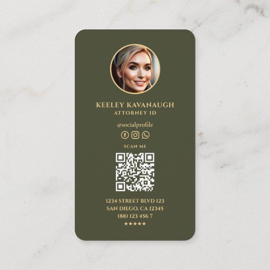 Rechtsanwaltskanzlei Foto Modern Army Green Visitenkarte (Rückseite)