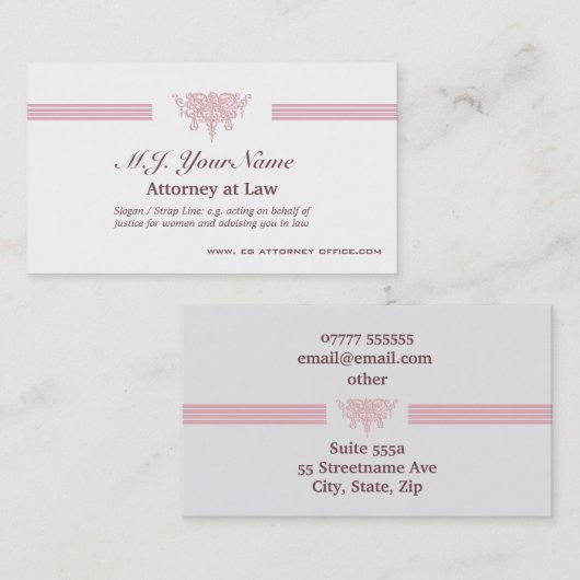 Rechtsanwaltsluxusstreifen und rosa visitenkarte (Vorne/Hinten)