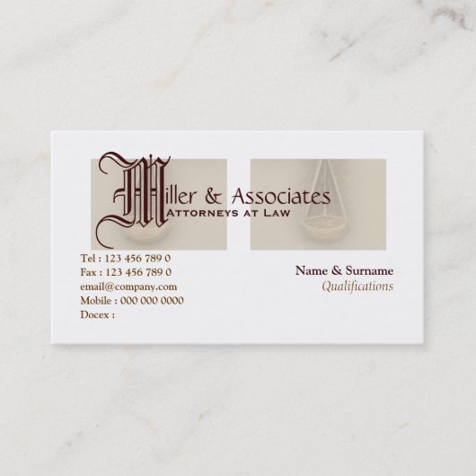 Rechtsanwaltsrechtsanwaltgesetz legal visitenkarte (Vorderseite)