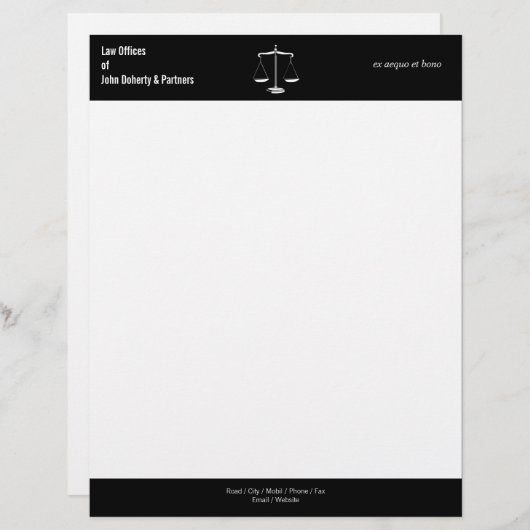 RECHTSÄTZE| Schwarz und Weiß Briefbogen (Vorne/Hinten)