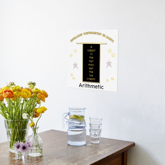 Rechtschreibende Arithmetik-Kaninchen in Hut-Gold- Foliendrucke (Ablage(Küche))