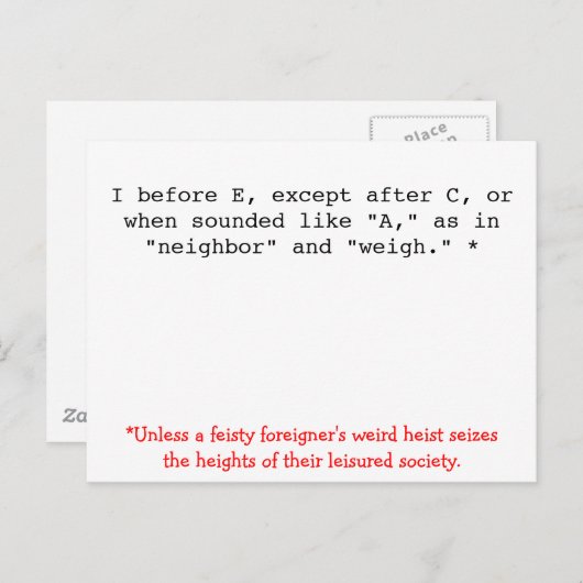 Rechtschreibregeln: I vor E Postkarte (Vorne/Hinten)