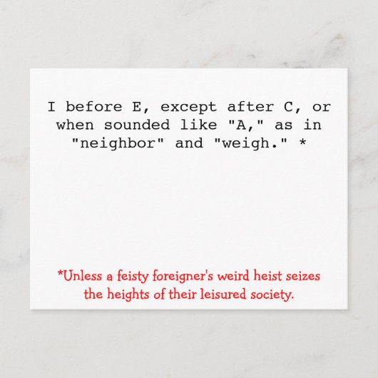 Rechtschreibregeln: I vor E Postkarte (Vorderseite)