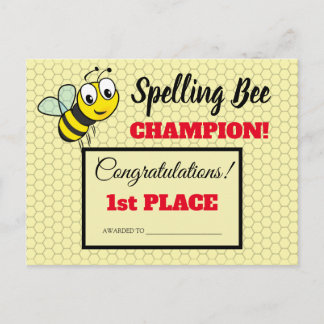 Rechtschreibwettbewerb Bee Award Champion School Postkarte