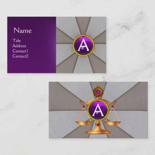 RECHTSKALA,ATTORNEY MONOGRAM Lila Grau Visitenkarte (Vorne/Hinten)