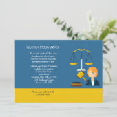 Rechtssache-weibliche Abschluss-Einladung Einladung (Stehend Vorderseite)