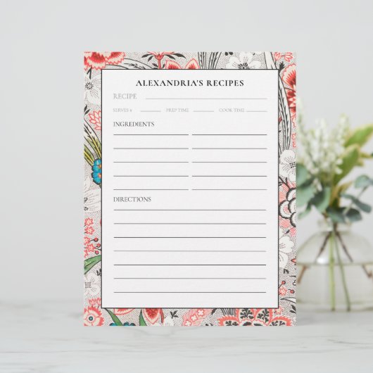 Recipe Binder Page | Elegant blühend floral (Stehend Vorderseite)