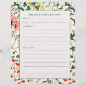 Recipe Binder Page | Familienname | Blühende Blume (Vorne/Hinten)