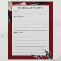 Recipe Binder Page | Familienname | Burgund