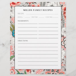 Recipe Binder Page | Familienname | Elegant floral