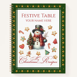 Recipe Book Snowman & Christmas Cookies Green Notizblock