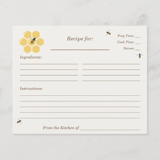 Recipe Card für Bienen und Honeycomb Brautparty (Vorderseite)