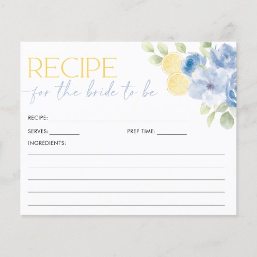 Recipe Card Main Squeeze Blue Citrus Bridal Shower (Vorderseite)