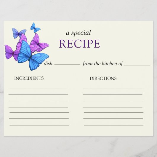 Recipe Card Schmetterlinge Brautparty Game Flyer (Vorne)