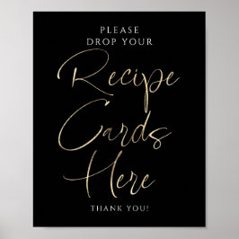 Recipe Cards Black and Gold Bridal Shower Sign Poster