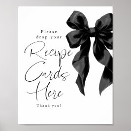 Recipe Cards Black Bow Bridal Shower Sign Poster