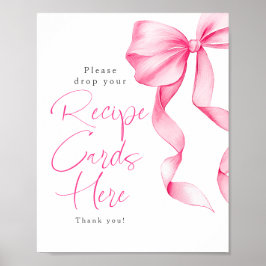 Recipe Cards Blush Pink Bow Bridal Shower Sign Poster