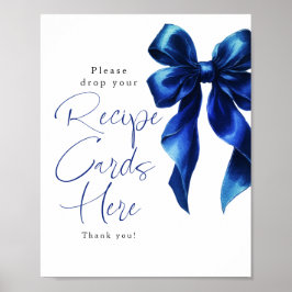 Recipe Cards Navy Blue Bow Bridal Shower Sign Poster