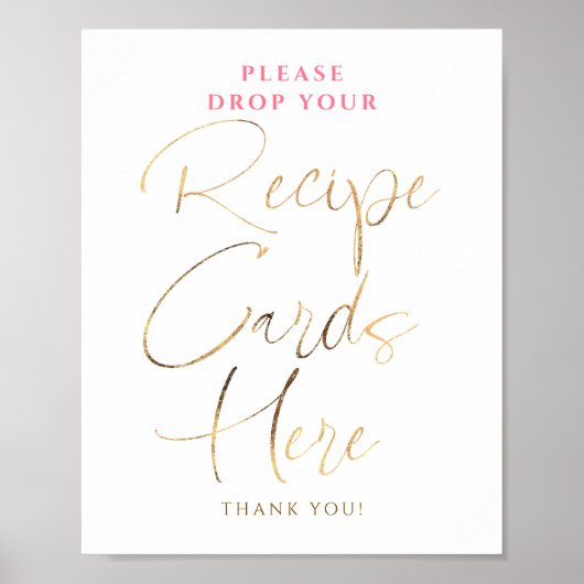 Recipe Cards Pink and Gold Bridal Shower Sign Poster (Vorne)