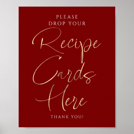 Recipe Cards Red and Gold Bridal Shower Sign Poster (Vorne)