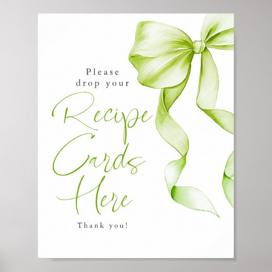 Recipe Cards Sage Green Bow Bridal Shower Sign Poster (Vorne)