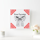 Recipe Equivalents Red White Kitchen Clock Quadratische Wanduhr (Zuhause)