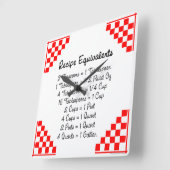 Recipe Equivalents Red White Kitchen Clock Quadratische Wanduhr (Winkel)