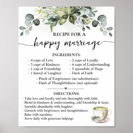 Recipe for Happy Marriage Matcha Wedding Gift Poster (Vorne)