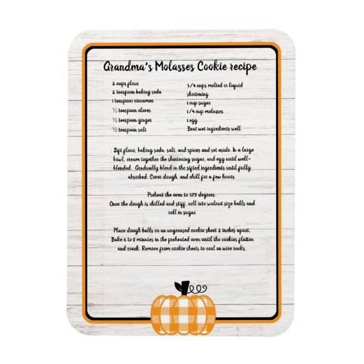 Recipe keepake Herbst kariert-orange Kürbis weiß Magnet (Vertikal)