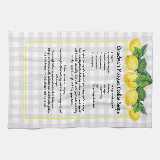 Recipe Keepake Lemons Gelb Grau Kariert Geschirrtuch (Horizontal)