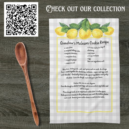 Recipe Keepake Lemons Gelb Grau Kariert Geschirrtuch