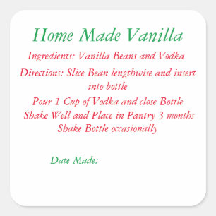 Recipe Zuhause Made Vanilla Quadratischer Aufkleber