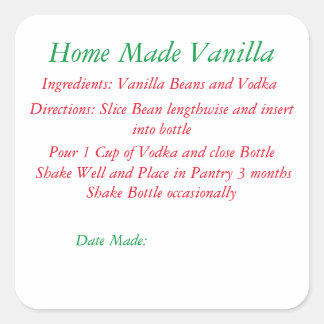 Recipe Zuhause Made Vanilla Quadratischer Aufkleber