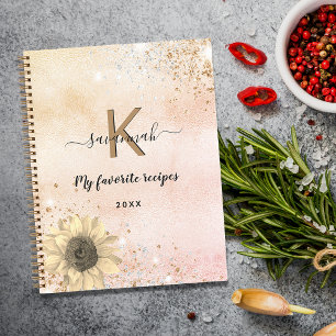 Recipes rose gold glitter sunflower monogram notizblock