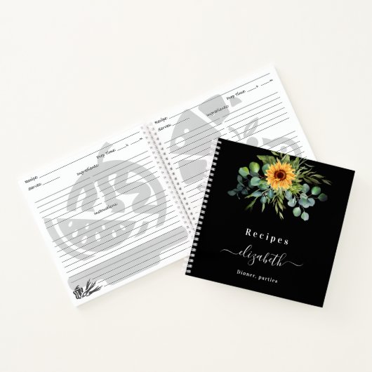 Recipes sunflower Eukalyptus Greenscript schwarz Notizblock (Innenseite)