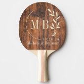 Reclaimed Wood Leaf Wedding Monogram Tischtennis Schläger (Vorderseite)