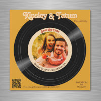 Record Foto Magnet Save the Date QR Groovy Browns