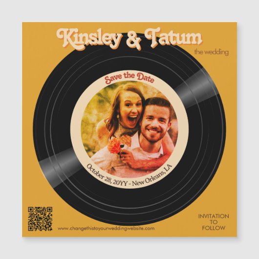 Record Foto Magnet Save the Date QR Groovy Browns (Vorderseite)